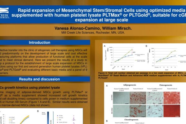 ISCT 2019 - Rapid expansion of Mesenchymal Stem/Stromal Cells using optimized media supplemented with human platelet lysate PLTMax® or PLTGold®, suitable for cGMP expansion at large scale